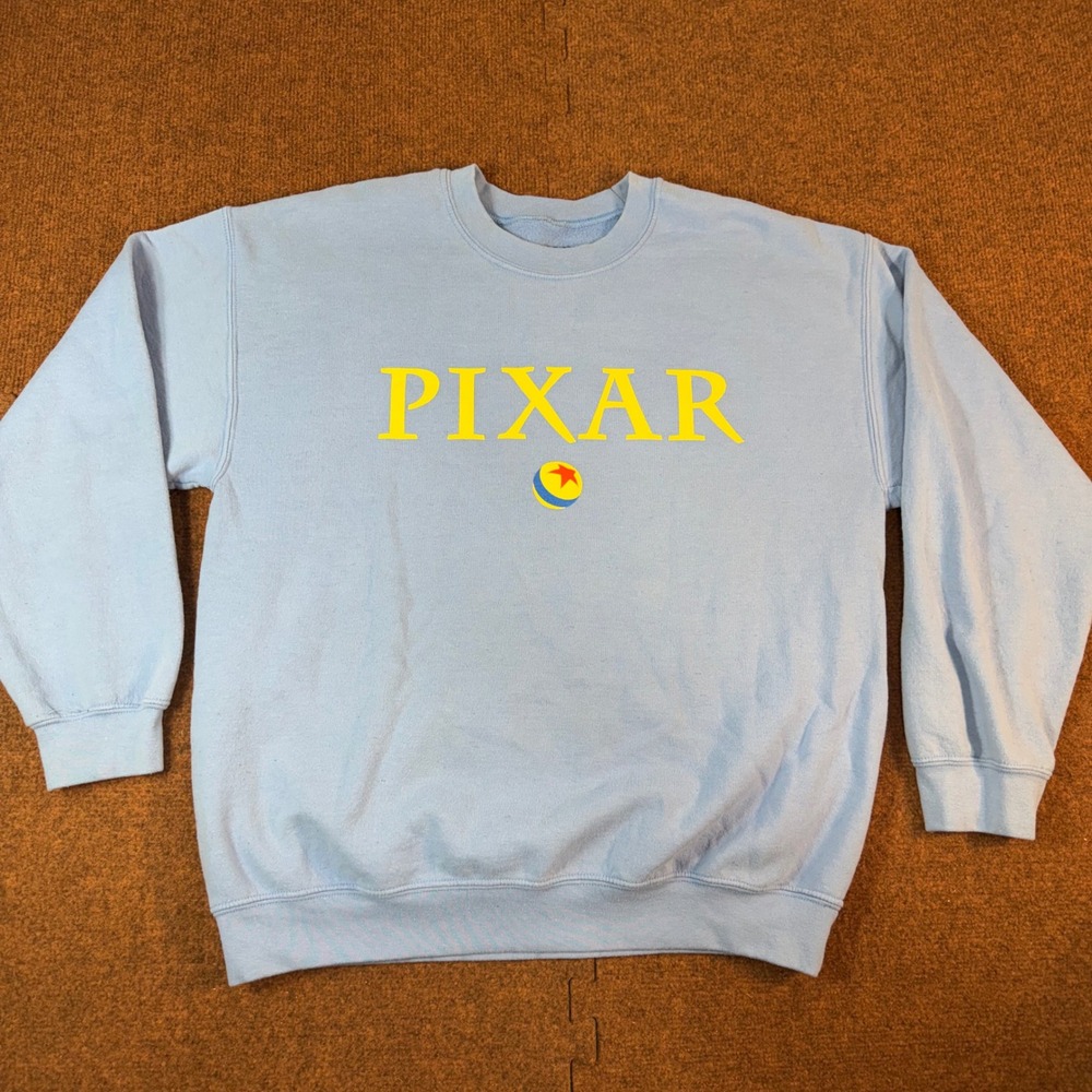 Disney Pixar Crewneck Sweatshirt Light Blue Yellow Logo Luxo Ball Large